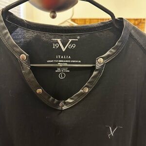 Mens Versace black long sleeve henley.  Early 2000s vintage. Size Yes or Large.